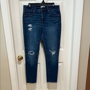 Loft, woman’s, dark blue, distressed, jeans. Size 31/12.